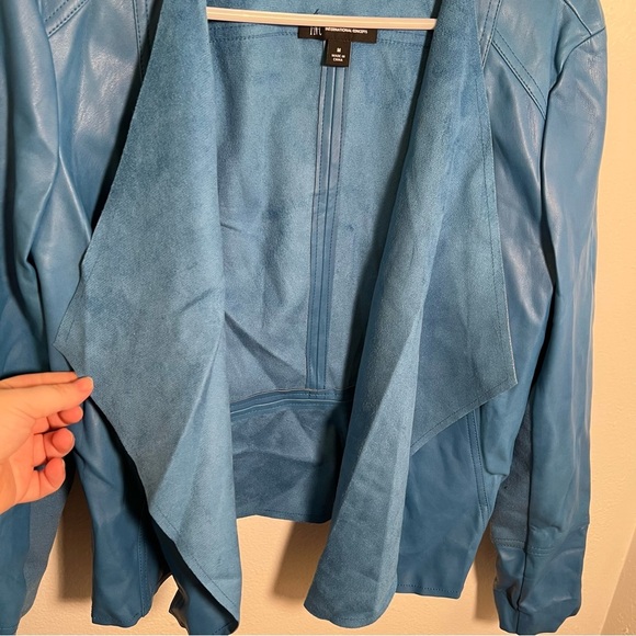 INC International Concepts Vegan Leather Draped Front Jacket Blue M - Picture 5 of 13